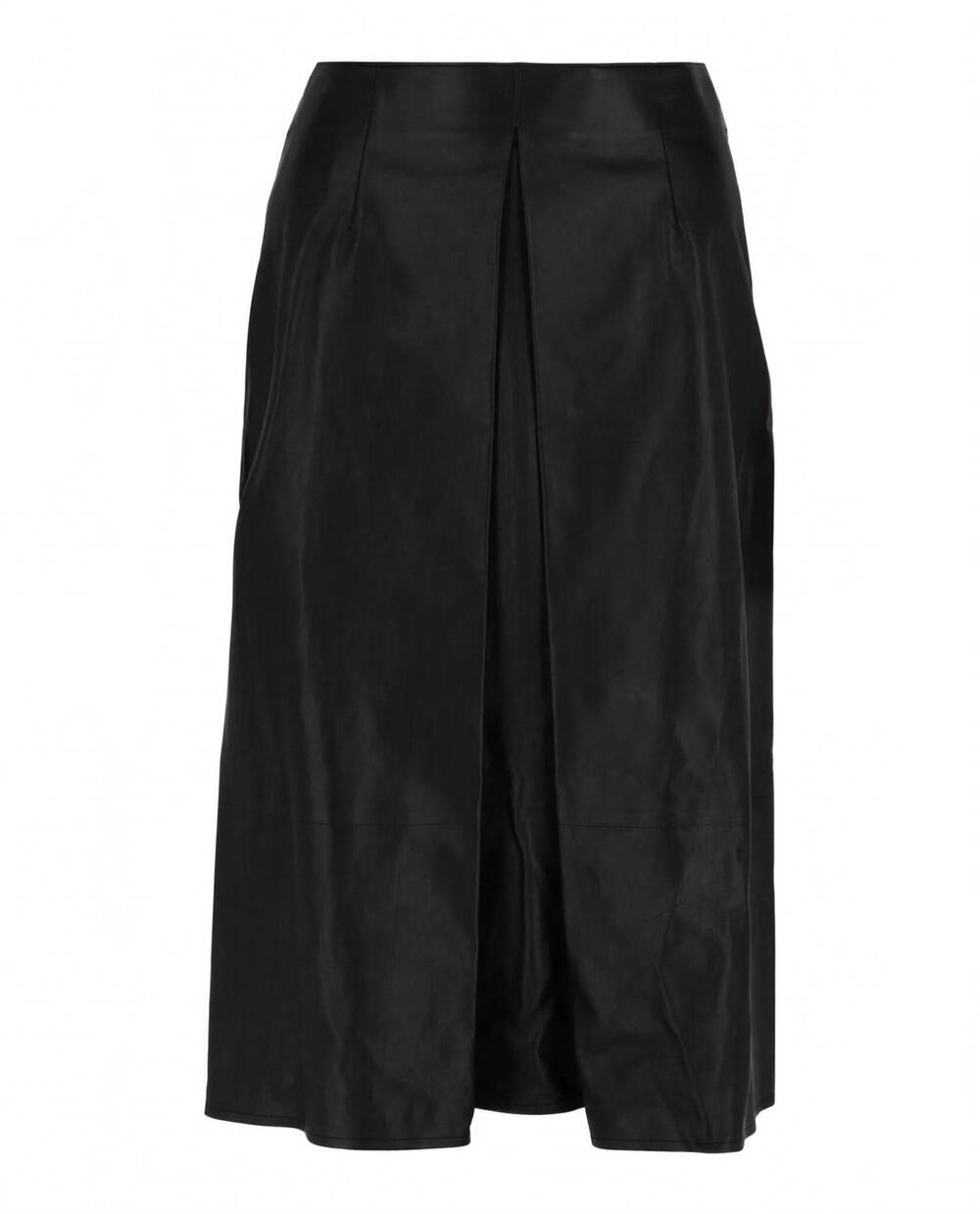 NEW SALVATORE FERRAGAMO women's pleated-front leather midi skirt in black